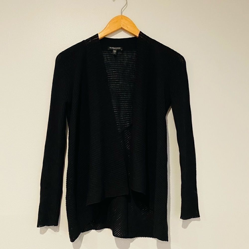 EILEEN FISHER Petite Ribbed Wool Open Cardigan